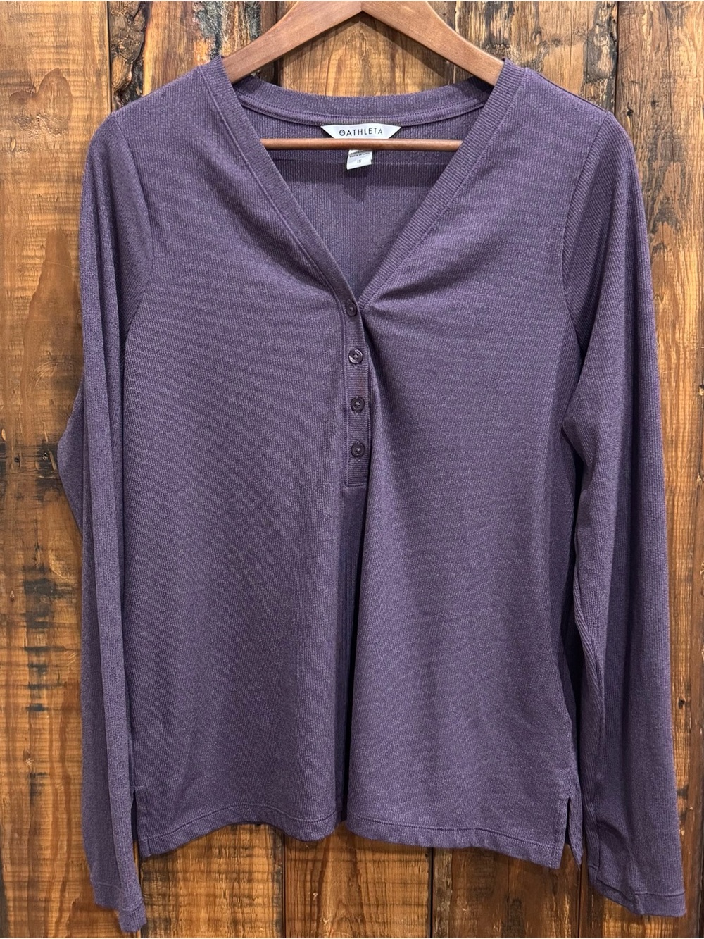 Athleta Regal Plum Purple Uptempo Ribbed Henley Top Size 1X